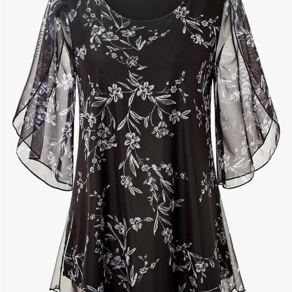 Womens Ruffle 3/4 Sleeve Mesh Blouses Loose Flowy Tops Stretchy - Picture 9 of 12